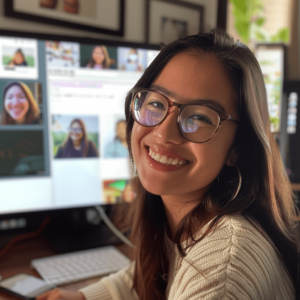 Alumna sonriendo aprendiendo